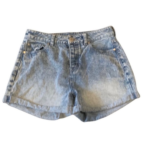 CP JEANS Vintage Style High Waist Button Fly Mom Jean Blue Denim Cuffed Shorts-5 - Picture 1 of 13